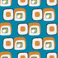 Seamless pattern with Sushi roll illustration on blue background vector