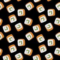 Seamless pattern with Sushi roll  illustration on black background vector