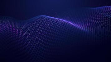 Futuristic purple wave of hexagonal grid on a blue background. The concept of big data. Network connection. Cybernetics and artificial intelligence. 3d rendering. photo