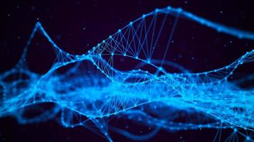 The structure of DNA. Medicine, science and technology. Blue background with a wave of lines and particles. The concept of a gene cell. Big data. 3d rendering photo