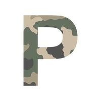 English alphabet letter P, khaki style isolated on white background - Vector