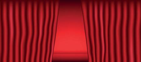 Red opening theater curtain, panoramic background template - Vector