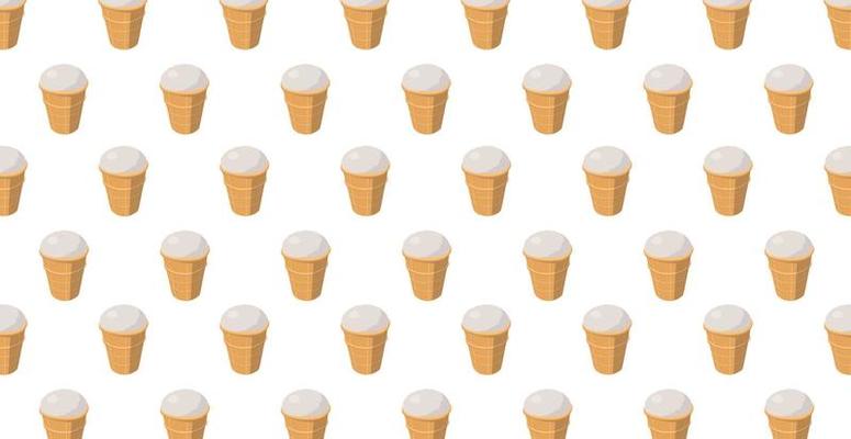 Panoramic pattern ice cream sundae in a waffle cone on a white background - Vector