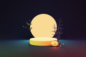 halloween with pumpkin and empty minimal podium pedestal product display background 3d illustration photo