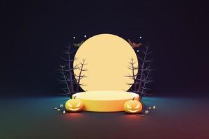halloween with pumpkin and empty minimal podium pedestal product display background 3d illustration photo