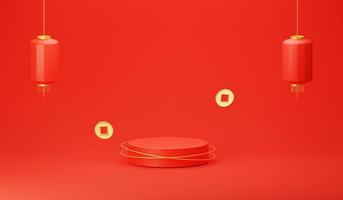 cilindro rojo y dorado podio pedestal producto exhibición año nuevo chino fondo cny foto