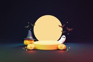 halloween with pumpkin and empty minimal podium pedestal product display background 3d illustration photo