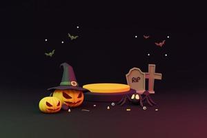 halloween with pumpkin and empty minimal podium pedestal product display background 3d illustration photo