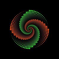 Ilustración de vector de vórtice espiral punteado verde y naranja