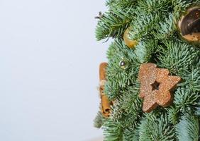 Christmas background with Christmas tree and decor. photo