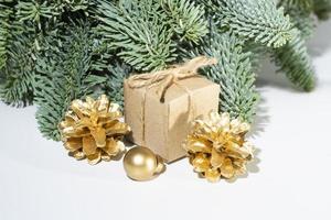 Christmas tree with gifts on the table photo