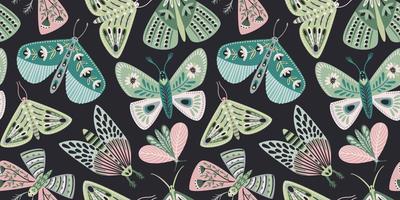 Abstract floral seamless pattern with butterflies and moths. Modern exotic design for paper, cover, fabric, interior decor and other use. vector