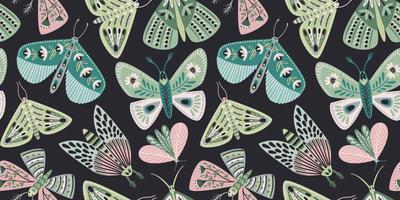 Abstract floral seamless pattern with butterflies and moths. Modern exotic design for paper, cover, fabric, interior decor and other use. vector