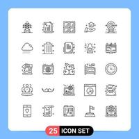 25 Thematic Vector Lines and Editable Symbols of strategy goal house corporate construction Editable Vector Design Elements