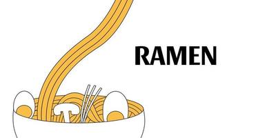 pancarta, fondo con fideos chinos, ramen. ilustración vectorial, plantilla para sitio web, publicidad vector