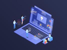 Business Idea Isometric Illustration Dark Gradient. Suitable for Mobile App, Website, Banner, Diagrams, Infographics, and Other Graphic Assets. vector