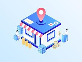 Business Offline Store Location Isometric Illustration Light Gradient. Suitable for Mobile App, Website, Banner, Diagrams, Infographics, and Other Graphic Assets. vector