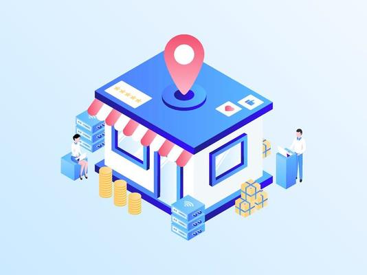 Business Offline Store Location Isometric Illustration Light Gradient. Suitable for Mobile App, Website, Banner, Diagrams, Infographics, and Other Graphic Assets.
