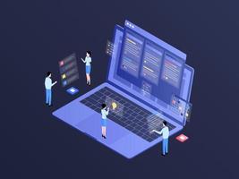 Business Workflow Isometric Illustration Dark Gradient. Suitable for Mobile App, Website, Banner, Diagrams, Infographics, and Other Graphic Assets. vector