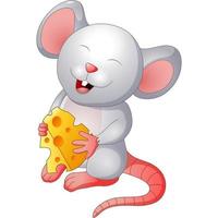 Cute mouse holding slice of cheese vector