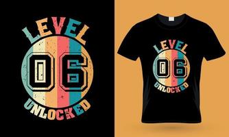 nivel 06 desbloqueado. diseño de camiseta de tipografía de juego vector