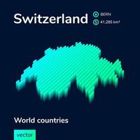 Stylized striped neon isometric vector Switzerland map with 3d effect. Map of Switzerland