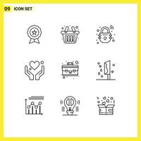 Pack of 9 creative Outlines of portfolio motivation house love hand Editable Vector Design Elements