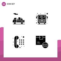 4 Thematic Vector Solid Glyphs and Editable Symbols of delivery dial pad bus communication code Editable Vector Design Elements