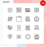 Editable Vector Line Pack of 16 Simple Outlines of arrow start app movie countdown Editable Vector Design Elements