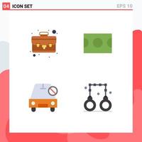 Modern Set of 4 Flat Icons Pictograph of case off basketball car handcuffs Editable Vector Design Elements