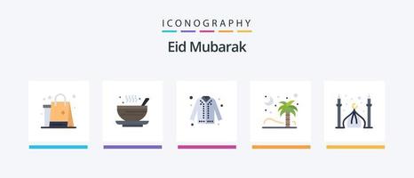 eid mubarak flat 5 paquete de iconos que incluye la naturaleza. palmera. té. Eid. Moda. diseño de iconos creativos vector