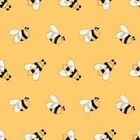 Bees seamless pattern. Yellow insects background. Decorative colored hand drawn wallpaper. Bee printable design. Hand drawn overlapping background, beekeeping. Design illustration. Simple yellow paper vector