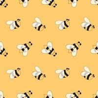 Bees seamless pattern. Yellow insects background. Decorative colored hand drawn wallpaper. Bee printable design. Hand drawn overlapping background, beekeeping. Design illustration. Simple yellow paper vector