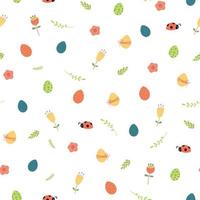 Easter eggs seamless pattern Easter eggs spring flowers repeat colorful background. Hand drawn Easter eggs print. Cute cartoon kids style. Endless celebration. Decorative textile. Vector illustration