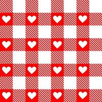 Red and white square pattern. Heart gingham patterns in red, white. Seamless Scottish tartan vichy textured check plaid for dress, shirt, tablecloth, gift wrapping . vector