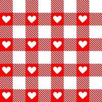 Red and white square pattern. Heart gingham patterns in red, white. Seamless Scottish tartan vichy textured check plaid for dress, shirt, tablecloth, gift wrapping . vector