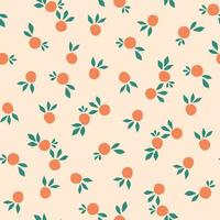 seamless pattern in modern style. print in flat style with oranges and leaves. tropical design.  Seamless of orange with green leaves on pastel peach background vector illustration.