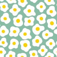 Fried eggs on turquoise background seamless pattern. Yummy breakfast. Vector hand drawn illustration seamless pattern.