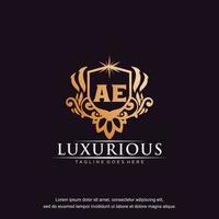 AE initial letter luxury ornament gold monogram logo template vector art.