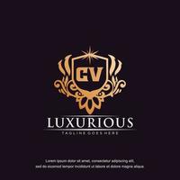 CV initial letter luxury ornament gold monogram logo template vector art.