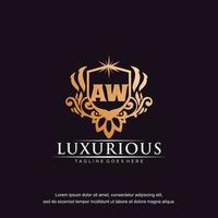 AW initial letter luxury ornament gold monogram logo template vector art.