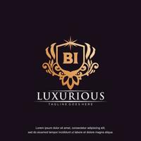 BI initial letter luxury ornament gold monogram logo template vector art.