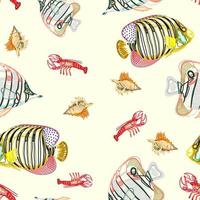 Group of discus fish in a seamless repeating pattern. Suitable as a background or for textile projects. Usable for print and web. Nursery seamless pattern . vector