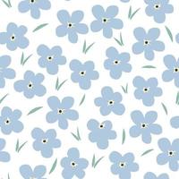 Floral background on white. For fabric, baby clothes, background, textile,.Ditsy liberty style seamless patterns. Set of summer daisy flowers in white and blue. Simple flat modern drawing. vector