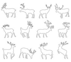 Reindeer silhouette set. Vector illustration. deer silhouette and sketch, illustration, animals, set on white background, animals image