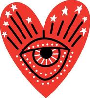 corazón mágico con ojo. corazón del día de san valentín en estilo doodle moderno vector