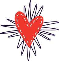 Cute Valentines day card heart. Groovy heart with arrows in doodle style vector