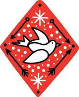 The dove of peace in a red diamond. illustration in doodle style vector
