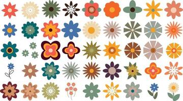 A set of flowers in retro style. vector illustration