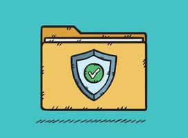 carpeta de gráficos de protección antivirus. antivirus protege sus datos de los virus informáticos. ilustración dibujada a mano vectorial. vector